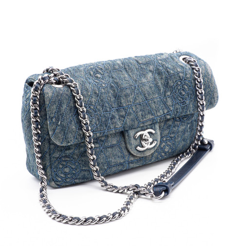 Sac à main Classic 25 Médium en toile Denim vieilli