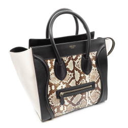 Sac Céline Luggage en python naturel et cuir bicolore noir et blanc cassé