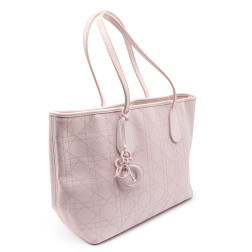 Sac Dior Shopping Panaréa toile cannage et cuir rose poudré