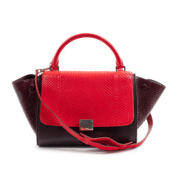 Sac Celine Trapeze Moyen Modèle en python rouge vif et cuir lie de vin