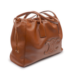 Cabas Drawstring cuir Triomphe veau lisse Tan